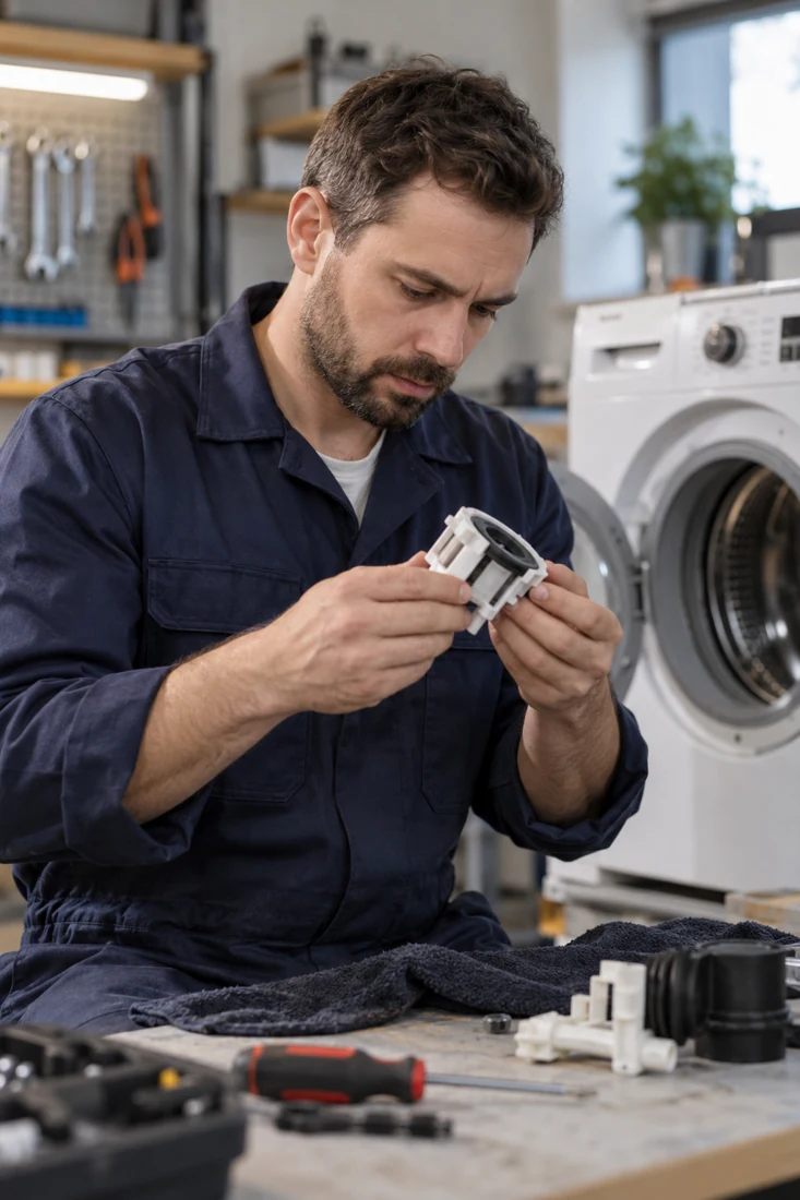 Repair specialist examining a component