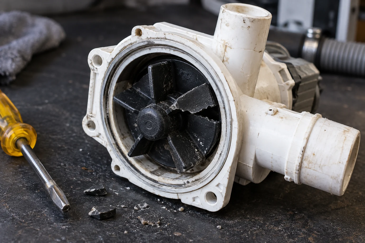 Pump with a damaged impeller