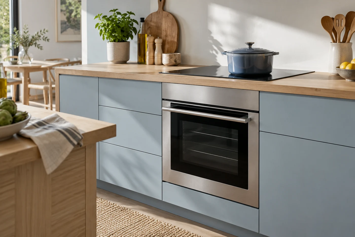 Well-appointed kitchen with built-in cooking appliances